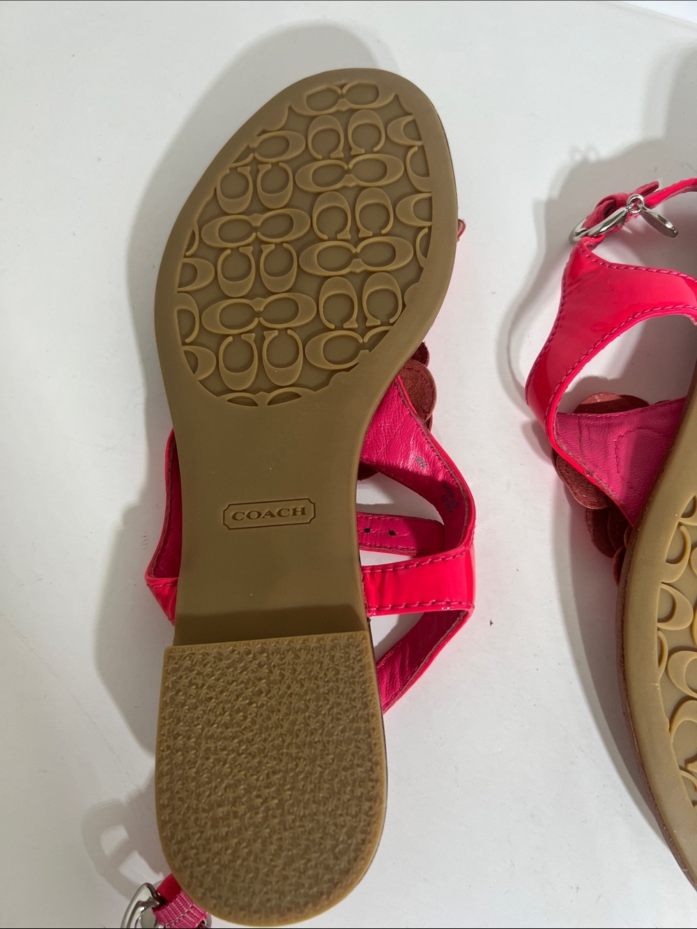 Coach Women's Hot Pink Floral T-Strap Sandals - Picture 2 of 6